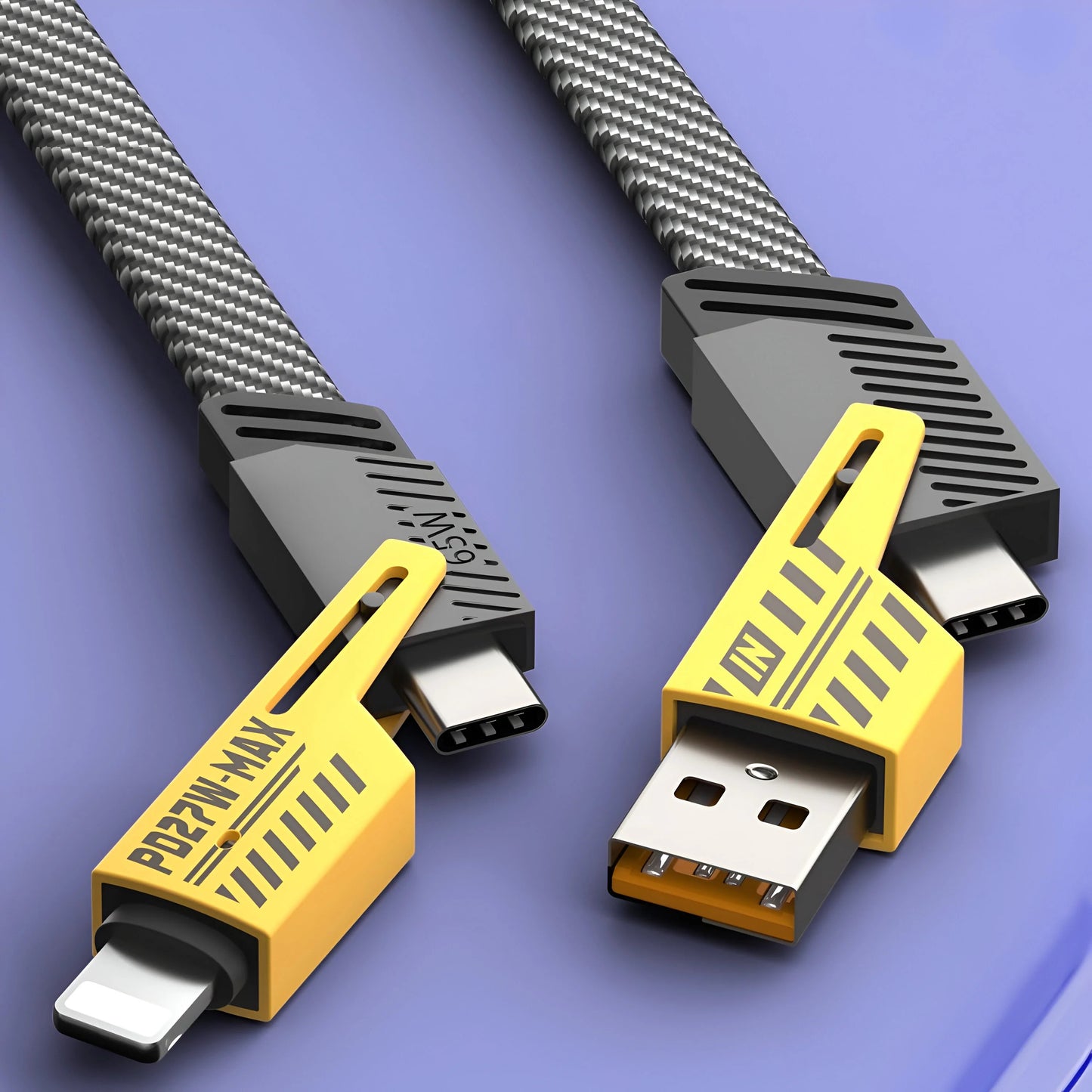 4 in 1 USB C Charging Cable 1m Type-C Connector Nylon Braided PD 65W 27W Fast Charging